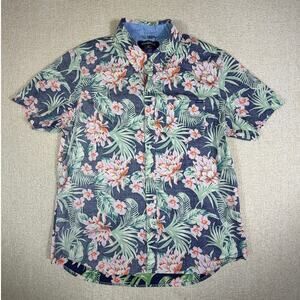 Chubbies Men Large Blue Big Bloomer Hawaiian Print Short Sleeve Beach Shirt